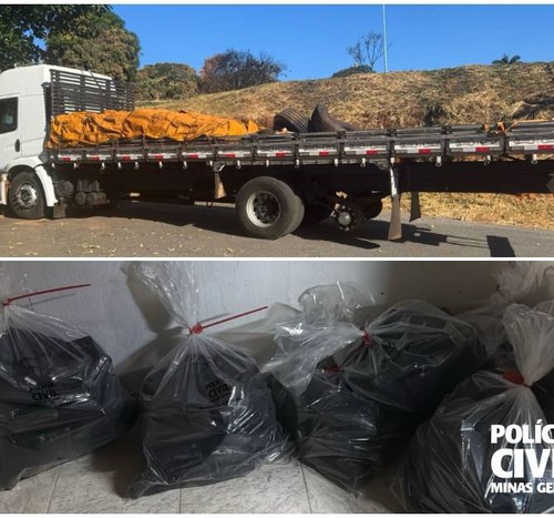 PC apreende mais de 100 barras de cocaína em pneus de caminhão carregado de cebola em Três Marias